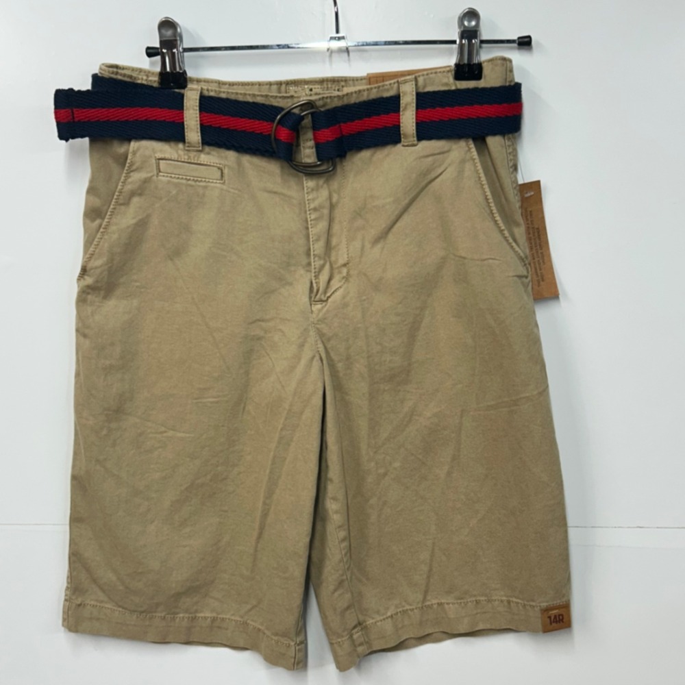 Urban Pipeline Kids Khaki Flat Front Belted Chino Shorts Size 14 Adjustable